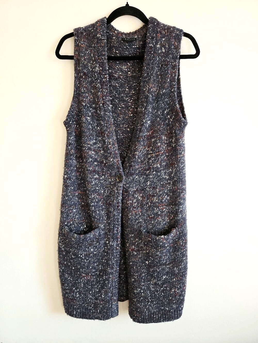 THEORY | US L Wool & Silk Long Sleeveless Sweater Duster | blue multi